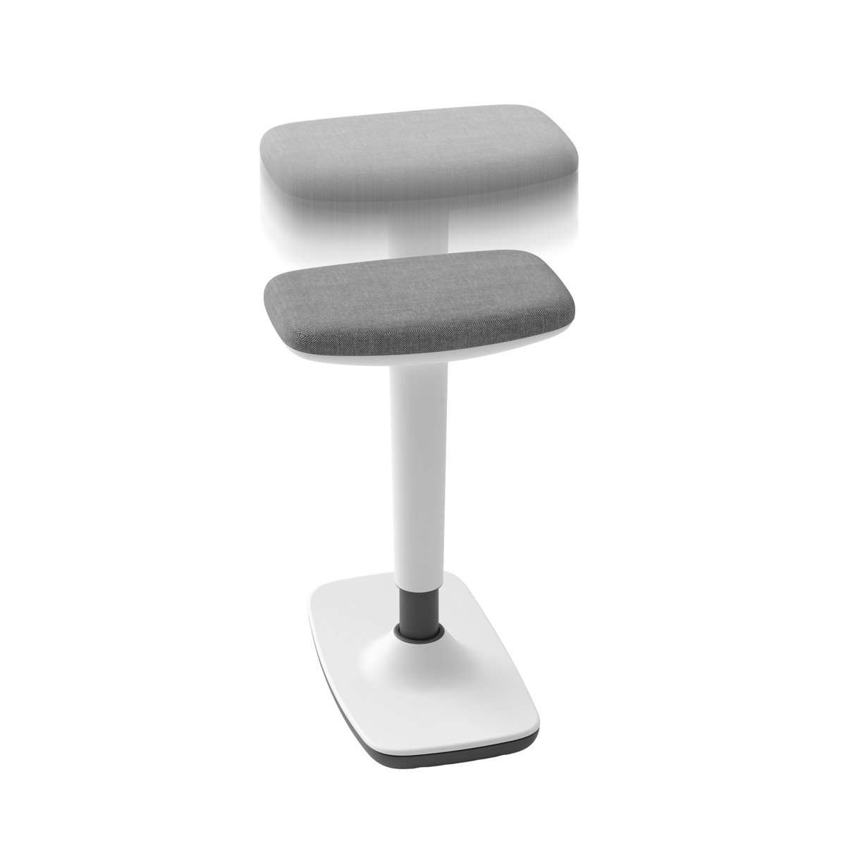 Taburete Tritt regulable en altura color blanco. Tapizado gris